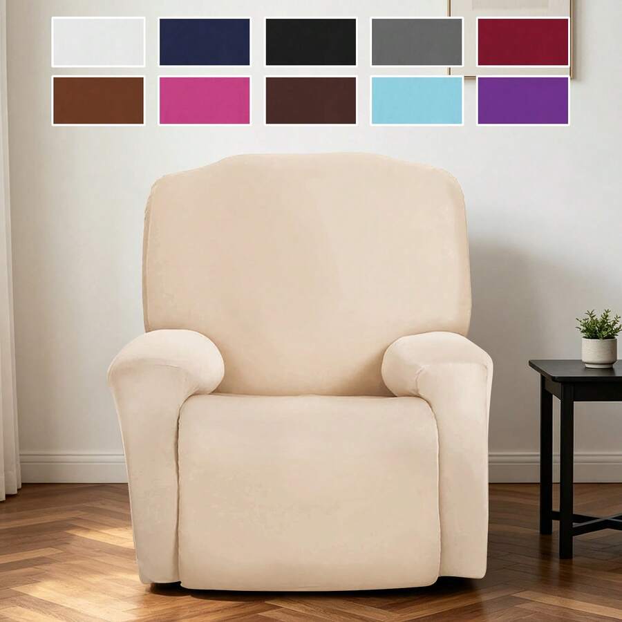 1 Set Solid Color Lounge Chair Cover, Decorative Dust-Proof Elastic Full Cover, Removable And Washable