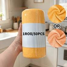 50-Piece Bright Orange Extra-Large Roll Dishwashing Sponge, Tear-Off Microfiber Towel, Kitchen Cloth, Tea Towel – Convenient And Easy To Use, Reusable, Machine Washable, Leaves No Water Stains, Super Absorbent Wipe For Cars, Home, Garage, Or Store, - Multicolor - View 4