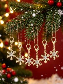 10pcs Christmas Snowflake Keychains With Lobster Clasp, Christmas Snowflake Pendant Key Rings, Suitable For Bag/Zipper/Shoes Decoration, Christmas - Multicolor - View 5