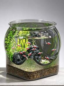 YEGBONG Akuarium Akrilik, Mangkuk Ikan Bulat Transparan dengan Alas Persegi, Akuarium Meja Kecil untuk Ikan Cupang & Ikan Kecil, Tangki Air Meja untuk Kantor, Kamar Tidur, Ruang Tamu - View 10