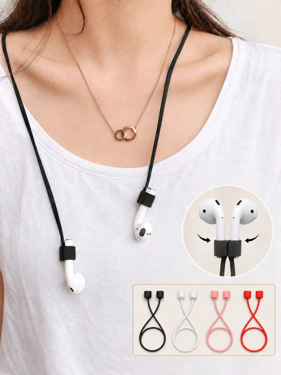 2pcs/1pc Portable Travel Earphone Anti-Loss Lanyard, Soft Silicone Wireless Earphone Strap, Outdoor Running And Vacation Travel Accessory