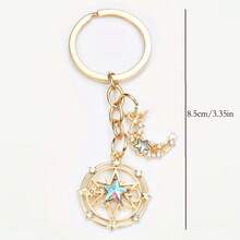English: Magic Circle Star Moon Keychain, Crystal Inlaid Alloy Bag Charm, Aesthetic Celestial Pentagram Keyring For Handbag Backpack Birthday Gift - Multicolor - View 9