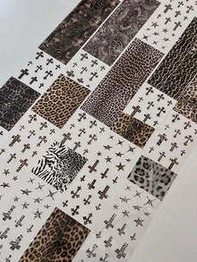 10/5/3/1pc Random Styles Autumn And Winter Leopard Print Fur Nail Transfer Paper, Multiple Boxed Cross Five-Pointed Star Stickers, Nail Decorations - Multicolor - View 2