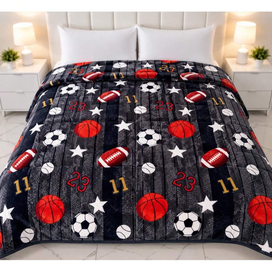 Ultra-Soft Lightweight Queen-Size Blanket With Sherpa Lining - Dark Grey - View 1