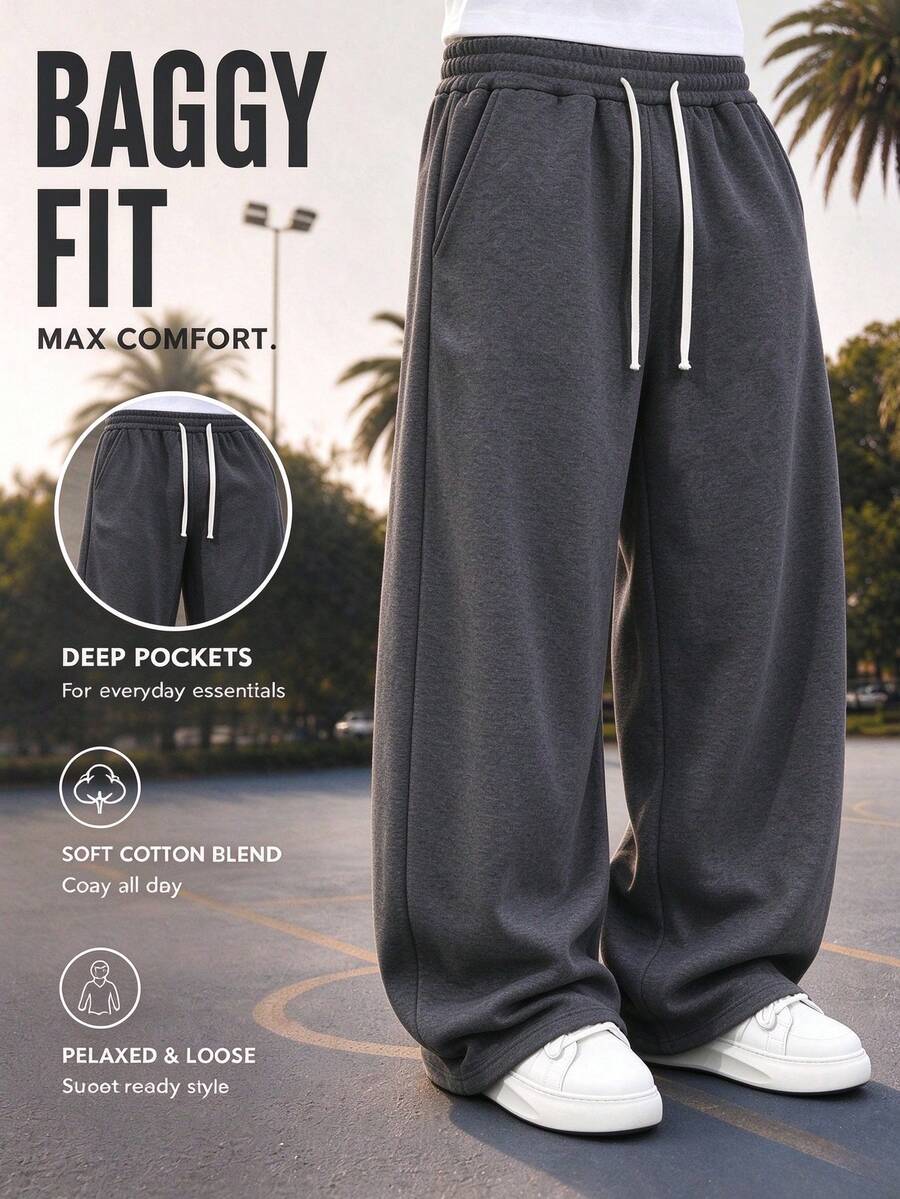 Men's Casual Sports Pants, New Straight Leg Drawstring Casual Pants, Suitable For All Seasons, Best Gift Choice For Husband/Boyfriend In Autumn/Winter, Polyester, Thin