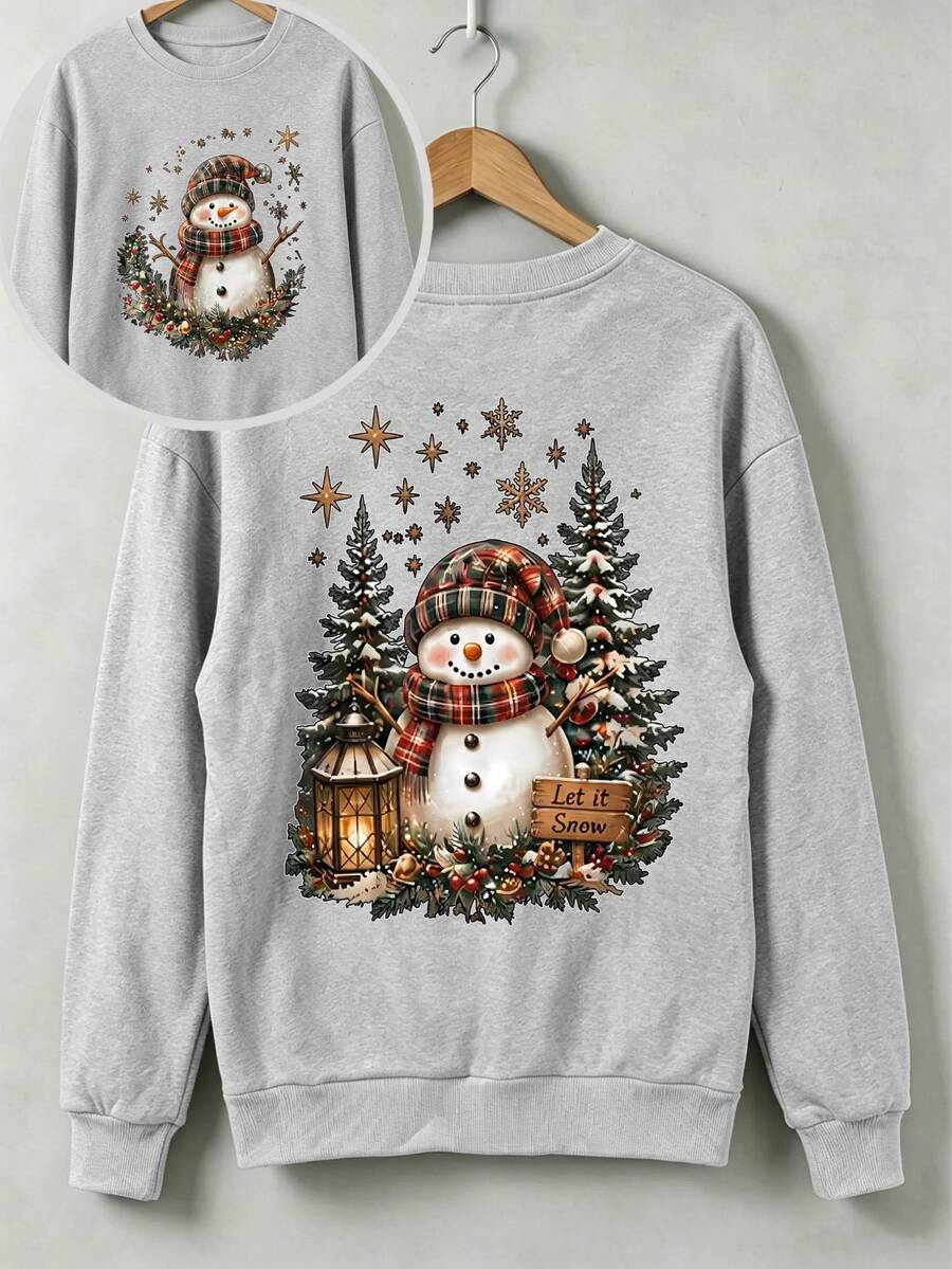 Plus Size Women's Fall/Winter Social Christmas Snowman And Evergreen ...