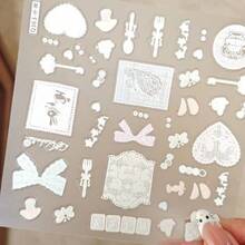 Coquette Lace PET Stickers, Cute Rabbit Bear Bow Heart Frame Self-Adhesive Waterproof Stickers, Vintage Lace Decorative Stickers, Suitable For Planner Scrapbook DIY Handmade Diary Photo Album - one-size - View 4