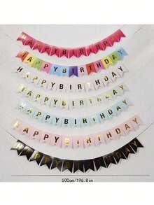 1pc Birthday Triangle Flag Banner With Gold Foil Fishtail And "Happy Birthday" Print, Birthday Party Decoration - Green - View 3