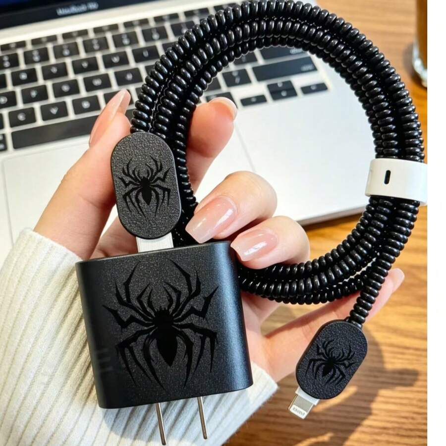 Black Spider Leather Charger Protective Case Compatible With Apple 18 ...