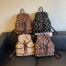 Fashionable Polka Dot Contrasting Color Girl's Backpack New Large Capacity Lightweight Versatile Lazy Style Retro Commuting Bag - Multicolor - View 1