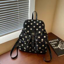 Fashionable Polka Dot Contrasting Color Girl's Backpack New Large Capacity Lightweight Versatile Lazy Style Retro Commuting Bag - Multicolor - View 11