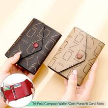 ONDY Envelope-Style Women's Wallet With Snap Closure & Short Trifold Unisex Coin Purse RFID Blocking - 8 Card Slots, Fits Credit Cards/ID Cards/Cash, Multi-Function Compact Card Holder Wallet With Letter Print, Birthday Gift, Work Commute Essential - Multicolor - View 1