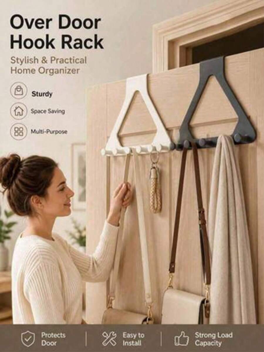 1pc Large Upgraded Triangle Door Hook, Over-The-Door Coat Rack, Thickened Plastic Material, Strong Stability, Great Load-Bearing Capacity, Suitable For Hanging Clothes, Bags, Keys, Hats
