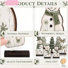 7pcs Wooden Snowman Tree Deer Desktop Decor Set, Sage Green, Rustic Christmas Tiered Display, Home Bedroom Entryway Bookshelf Holiday Party Scene Decoration - Holiday Decoration - View 8