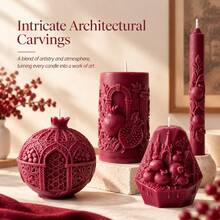 4pcs Burgundy Pomegranate Candles With Delicate 3D Embossed Craft, Unique Fruit Shape Design - Burgundy - View 4