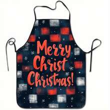 1pc Plaid Christmas Sleeveless Apron, Snowflake & Pine Needle Decor Apron For Xmas Party Decor & Holiday Gift - Multicolor - View 1