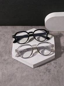 1pc Men's Geometric Frame Non-Prescription Glasses, Classic Bestselling Style With Rivets, Casual & Personalized, Suitable For Daily Outings, Commuting, Reading, Office And Campus Wear, With Glasses Case - Multicolor - View 10