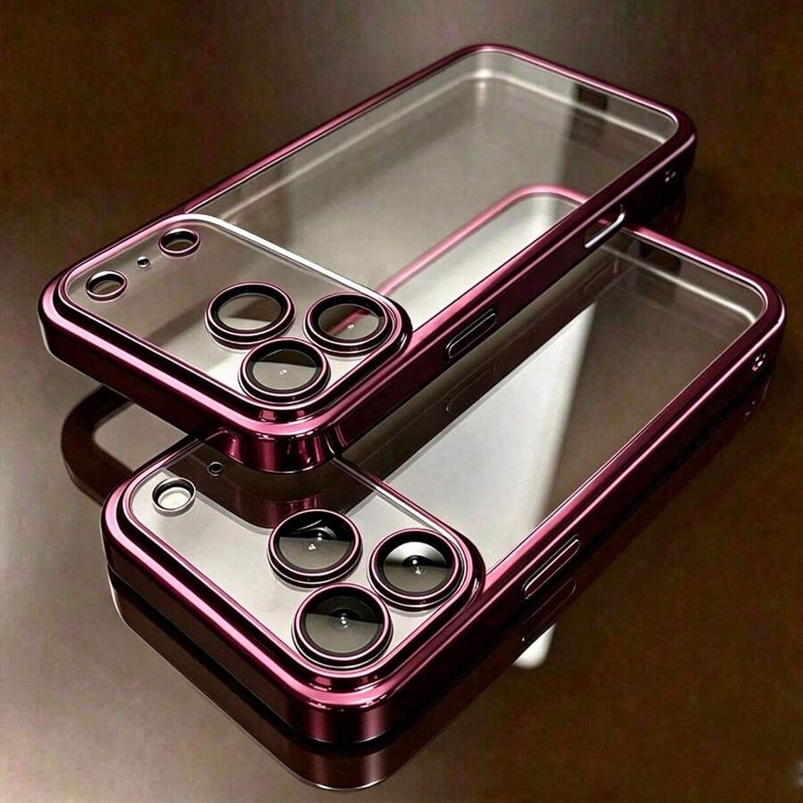 奢華電鍍透明超薄手機殼,相容 iPhone 18 18Pro 18Pro Max 17 Air 16 15 14 13 12 Pro Max Plus,18 17 Pro 防撞保護殼 - 酒紅色 - 查看 1
