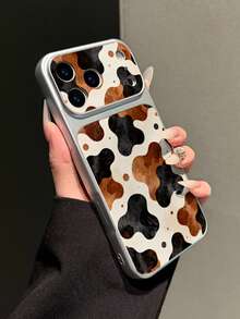 1pc Black Brown Spotted Leather Texture Phone Case Electroplated Matte Silver Edge Full Coverage 1.5mm Anti-Drop Creative Precision Holes Raised Large View Window Instant 18PM Lens Soft Shell Daily Suitable For IPhone18Pro/18Promax/17/17Pro/17PROMAX/16/16Pro/16PLUS/16PROMAX/15/11/12/13/14/15Pro/14Pro/13Pro/15PROMAX/14PROMAX/13PROMAX - Multicolor - View 3