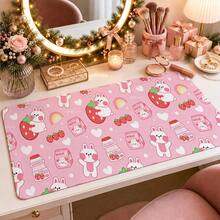 1pc Cute Pink Bunny Strawberry Milk Print Desk Mat, Decorative Makeup Mat, Nail Art Table Pad, Non-Slip Large Table Protector For Bedroom Vanity S/M/L/XL - View 7
