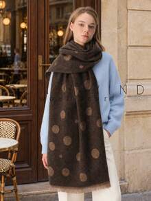 1pc Women's Gold Thread Polka Dot Elegant Versatile Wool Scarf For Autumn/Winter Daily Wear - Khaki - View 5