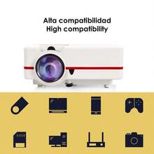 Dam LED Video Projector With Screen Mirroring For IOS And Android. Up To 150 Inches, Contrast 3000:1. HDMI, USB, Antenna Input Connections. Remote Control. - White - View 3