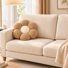 Daisy Flower Shaped Ultra Soft Plush Seat Cushion / Floor Pillow - 45x45 Cm - Made In Turkey - Mocha Brown - View 3