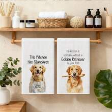 2pcs/Pack, 18x26in Vintage Cute Cat & Dog Pattern Kitchen Towels, Soft Skin-Friendly Hand Towels, Absorbent Cleaning Cloths, Reusable Cleaning Cloths, Suitable For Kitchen, Living Room, Bathroom And Home Decor, Holiday Gift For Friends - Apricot - View 6