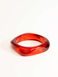 3pcs Asymmetric Geometric Round Resin Bracelets, Fashion Minimalist Versatile Acrylic Bangles - Red - View 5