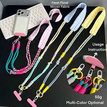 1pc Niche Design Dopamine Colorblock Cotton Fabric Multifunctional 3-In-1 Camera Strap Long Phone Lanyard Phone Chain - Multicolor - View 1
