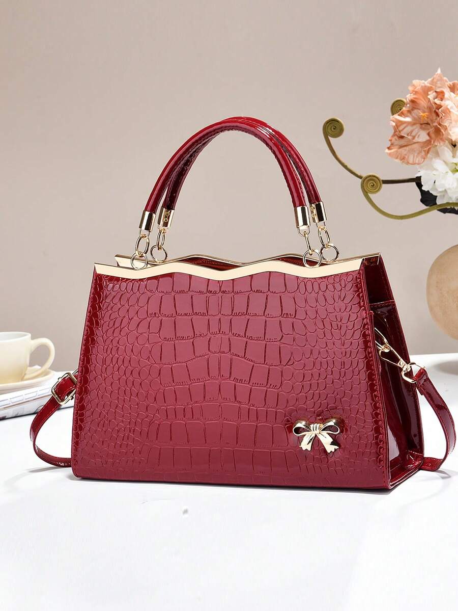 女款時尚大氣母親專屬包款，中年大容量風格，高級質感單肩斜跨包 - 酒紅色 - 查看 1