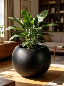 Spherical Plastic Flower Pot, Floor-Standing Artificial Greenery Decorative Planter, Wide-Mouth Round Planting Container, Succulent Plant Pot, Round Ball Creative Home And Hotel Decor Ornament - Round Floor Flower Pot - View 2