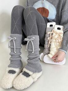 1/2/3/5 Pairs Women's Multi-Color Warm Vintage Thick Autumn/Winter Versatile Spring Long Leg Warmers With Bowknot And Pearl Cute Slouchy Design - Multicolor - View 6