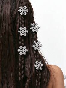 6pcs Rhinestone Snowflake Mini Hair Clips, Christmas Winter Braided Hair Clips, Women's Party Hairstyle Accessories - Silver - View 1