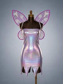 Disfraz sexy de hada para mujer, vestido corto con alas brillantes, cosplay de Halloween para adulta, fiesta temática, carnaval, festival, noche mágica y sesión de fotos para disfraz - Morado - Ver 5