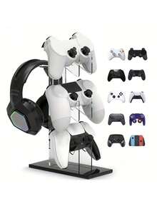 Universal 3-Layer Controller Stand & Headphone Stand Game Accessories Compatible With PS4 Storage Stand, Controller Holder Headset Stand Game Accessory - Black - View 1