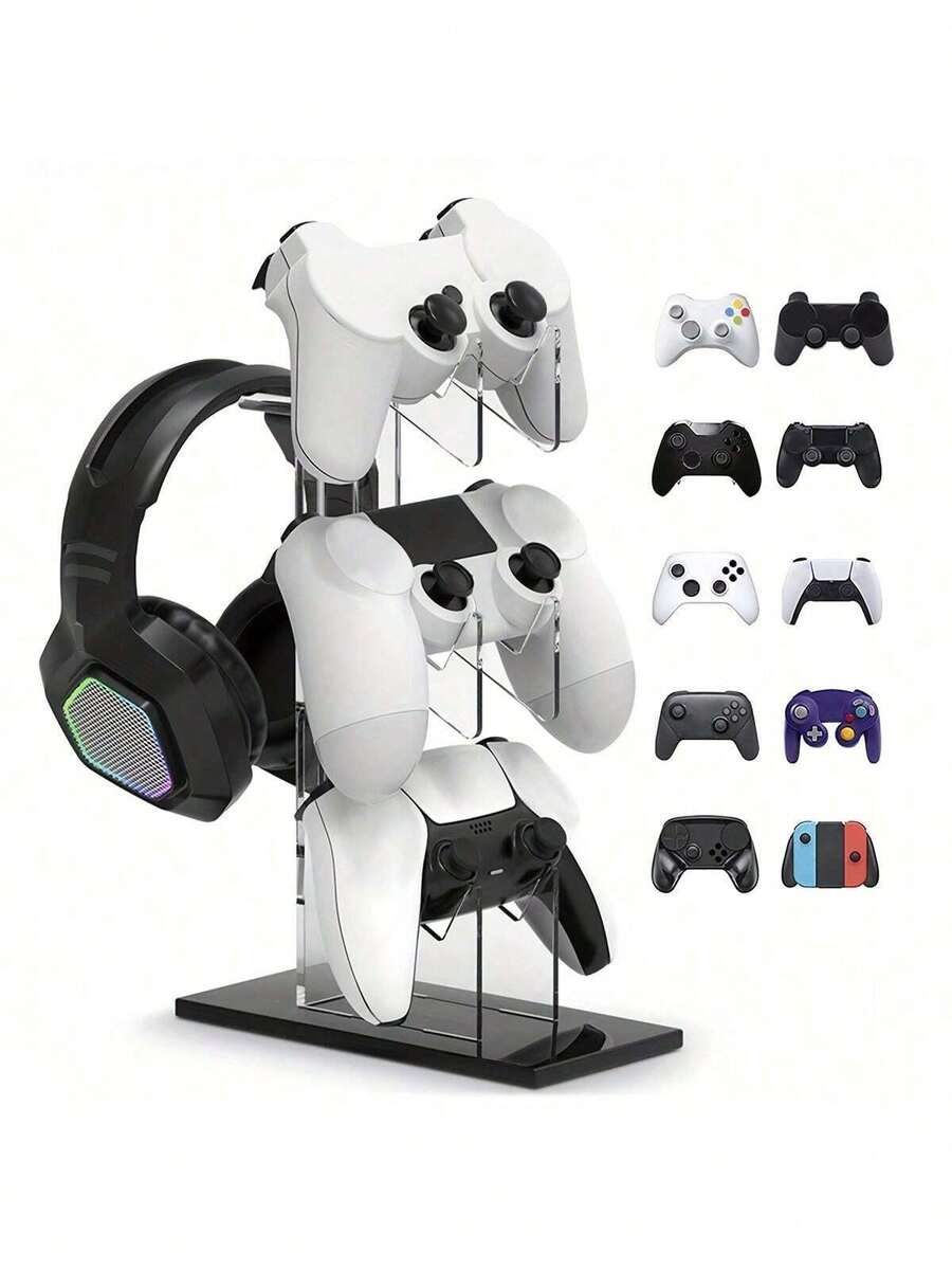 Universal 3-Layer Controller Stand & Headphone Stand Game Accessories Compatible With PS4 Storage Stand, Controller Holder Headset Stand Game Accessory - Black - View 1