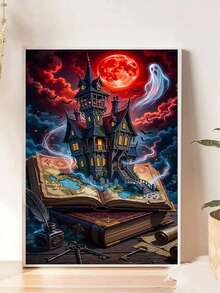 1pc Diamond Painting Kit, Blood Moon Night Full Drill Diamond Art, Handmade DIY Desktop Decor Painting, Suitable For Home, Study, Living Room Scenes, Atmospheric Leisure Craft - round diamond - View 5