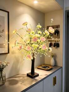 1件裝棕色樹幹杜鵑花樹燈,60燈,55CM高,USB + 3顆AA電池雙電源,暖白色LED桌面樹燈,秋冬聖誕感恩節新年臥室婚禮居家喬遷氛圍裝飾擺件 - 黃色 - 查看 12
