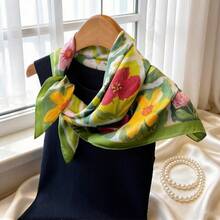 1PC Women's Faux Silk Scarf, Decorative Neck Scarf, Versatile Printed Silk Scarf, Headwrap, Tie Scarf, Suitable For Daily Use, 70cm Square - Navy Blue - View 13