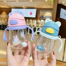 1pc Kids Cartoon Straw Cup 250ml Portable With Strap, Boys & Girls Handle Cup, PC Material, Gravity Ball Anti-Leak Anti-Choke Design, Pink Sippy Cup For School - 250ml - View 2