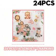 72pcs Paper Plates & Napkins Set, Pink Jungle Animal & Floral Pattern, Disposable Party Tableware, Suitable For Birthday, Jungle Party, Wildlife Theme, Family Gathering, Garden Party, Picnic, Dessert Table, Theme Celebration, Party Supplies, Table Decor - Multicolor - View 9