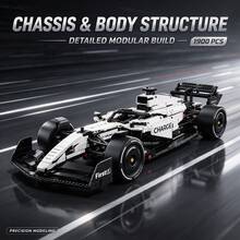 Black White Formula Racer Building Model, 1900 PCS Adult Collectible Brick Kit, Front Wing, Rear Wing, Suspension & Chassis Details, Ideal Halloween, Christmas, Thanksgiving & Birthday Gift For Hobby Collectors - Electroplated White Bull Racing Car - View 6