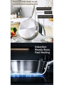 Edenberg 304 Stainless Steel Frying Pan With Textured Uncoated Surface And Tri-Ply Induction Base, 22–30 Cm - View 8