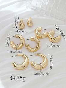 LADYCOCO 4 Pairs Elegant Teardrop C-Shaped Earrings, Suitable For Women's Daily Wear, Dates, Parties, Gold Tone Jewelry Set - Gold Earring Set - View 3