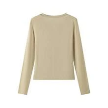 Women's Linen Lace 2 In 1 V-Neck Knit T-Shirt, Minimalist Sexy Slimming Long Sleeve Base Layer Top For Autumn - Apricot - View 9