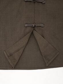 Women's Lapel Frog Button 2 Pieces Casual Set, Long Sleeve Top With Straight Leg Pants - Brown - View 10