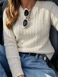 1pc Tween Girls Fashion Casual Outdoor Minimalist Versatile Commuter Knit Sweater, Suitable For Autumn/Winter - Apricot - View 9