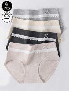 4pcs/Pack Women's Cotton Mid-Waist Briefs, Breathable Butt-Lifting Triangle Panties - Multicolor - View 10