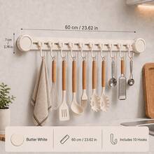 Suction Cup Kitchen Hook, Sliding Wall-Mounted Storage Rack, Drill-Free Hanging Organizer, Suitable For Spatulas, Spoons, Utensils Storage - View 9